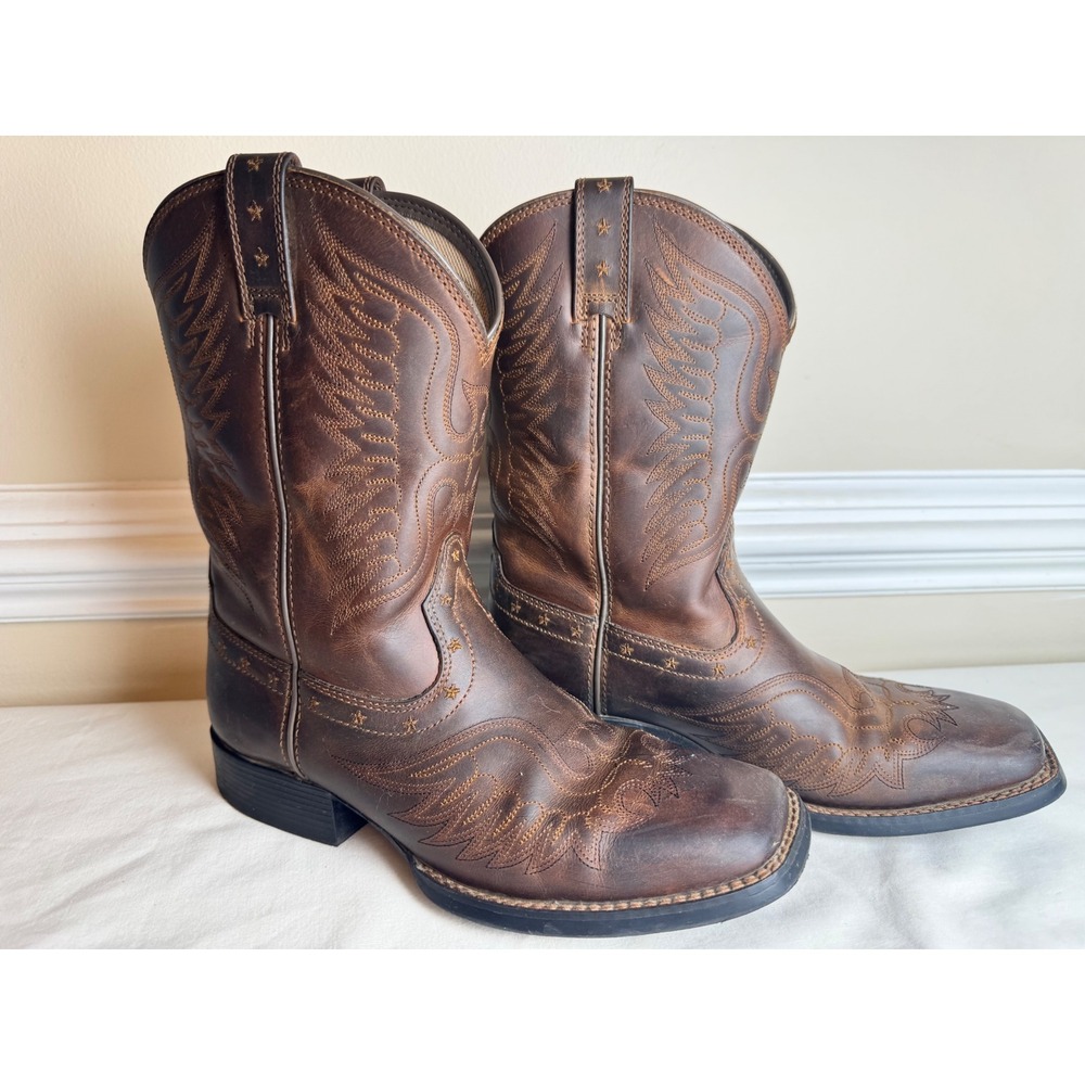 Ariat Youth Brown Leather Western Cowboy Boots Square Toe Sz 4 Rambler Phoenix